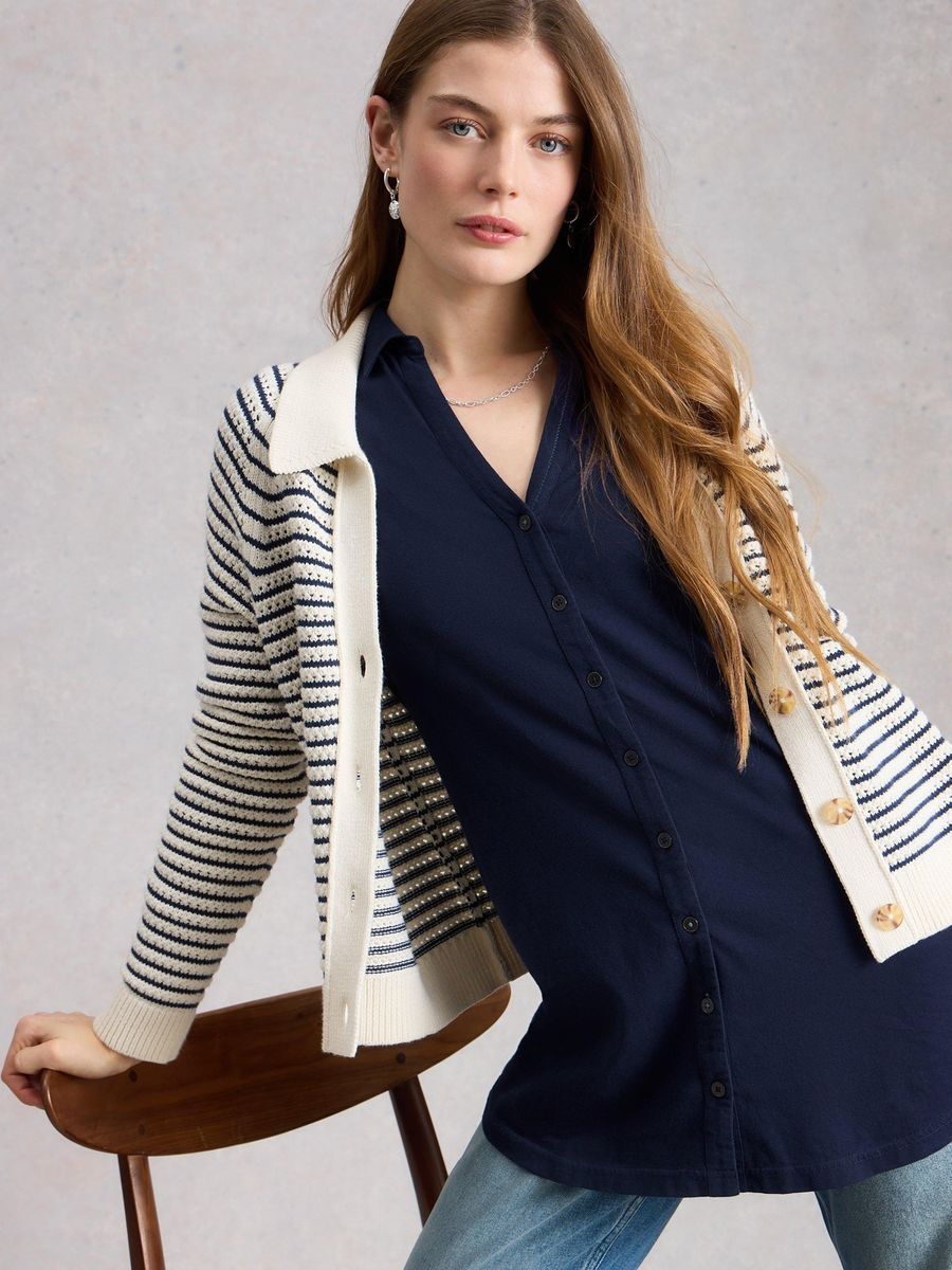 Lange Jerseybluse mit gewebten Ärmeln