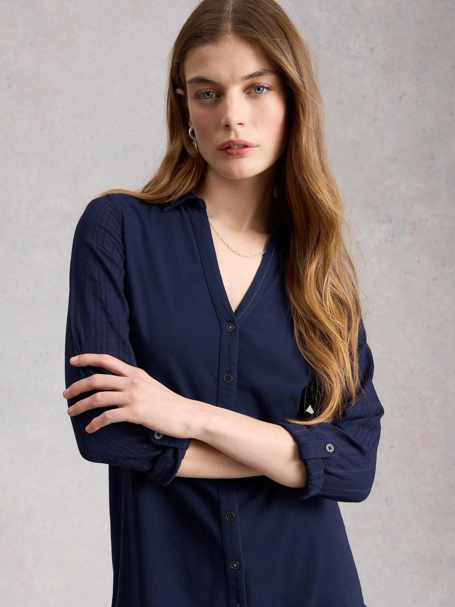 Lange Jerseybluse mit gewebten Ärmeln