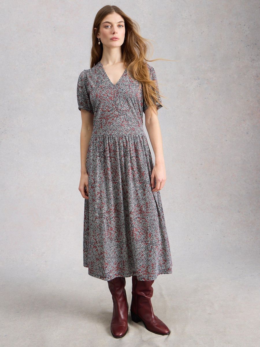 Midi-Jerseykleid mit Herz-Print