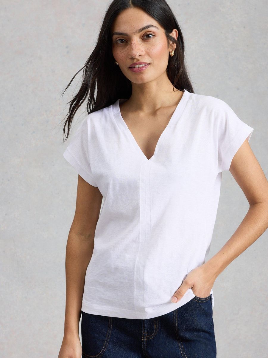 Leichtes Baumwoll-T-Shirt mit V-Ausschnitt