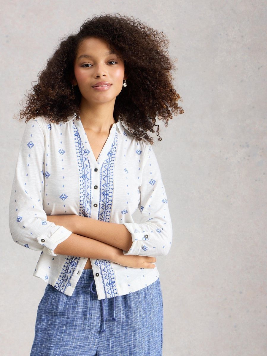 Bestickte Jerseybluse aus Baumwolle