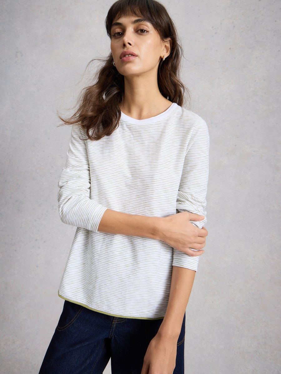 Gestreiftes Langarmshirt aus Baumwolljersey