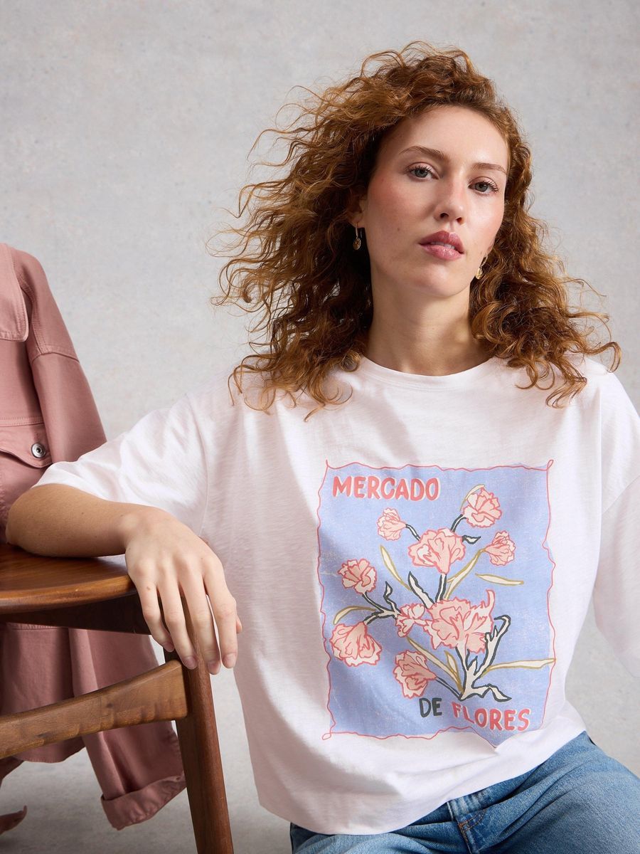 Lässiges Grafik-T-Shirt Blumenmarkt
