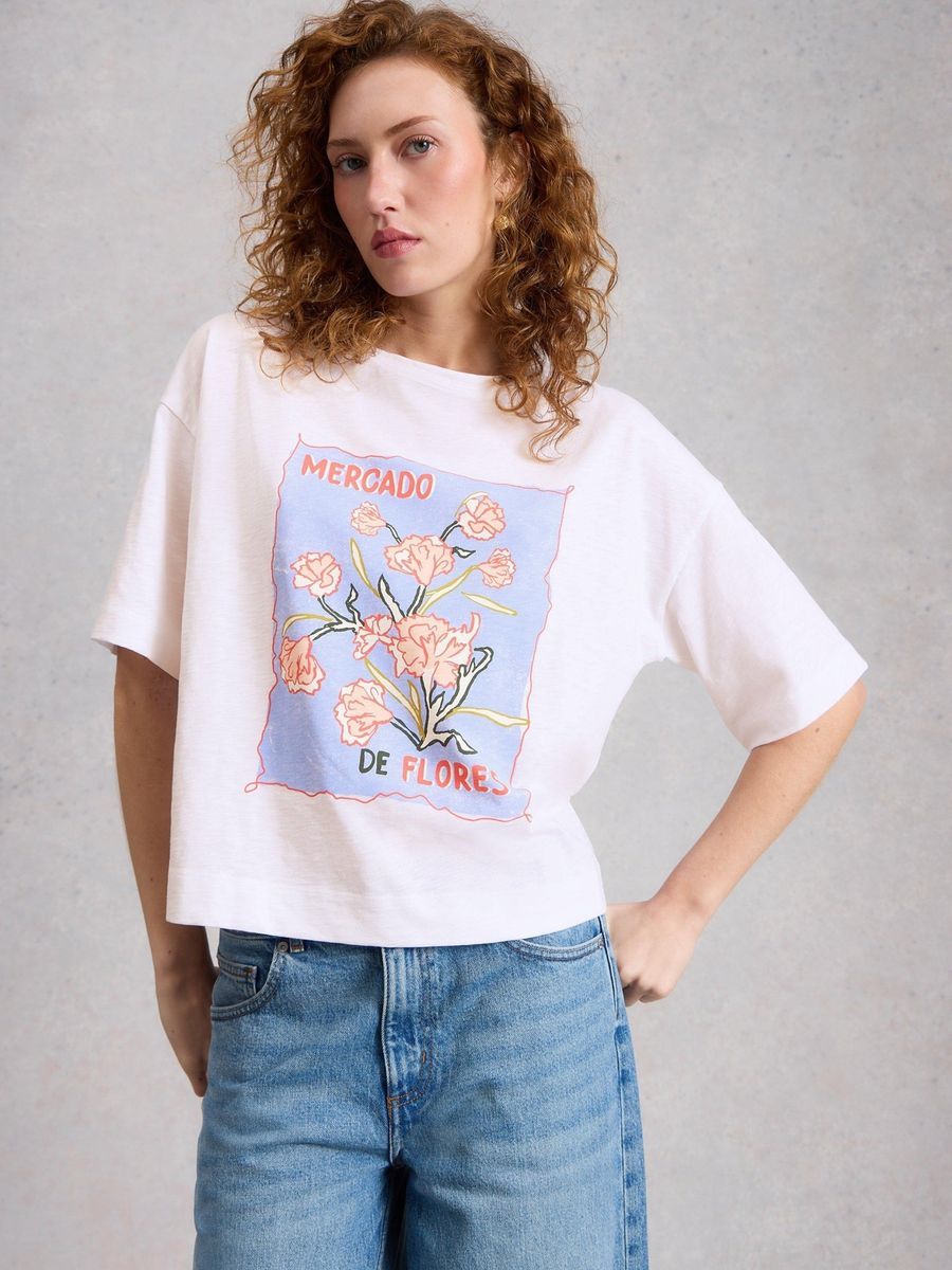 Lässiges Grafik-T-Shirt Blumenmarkt