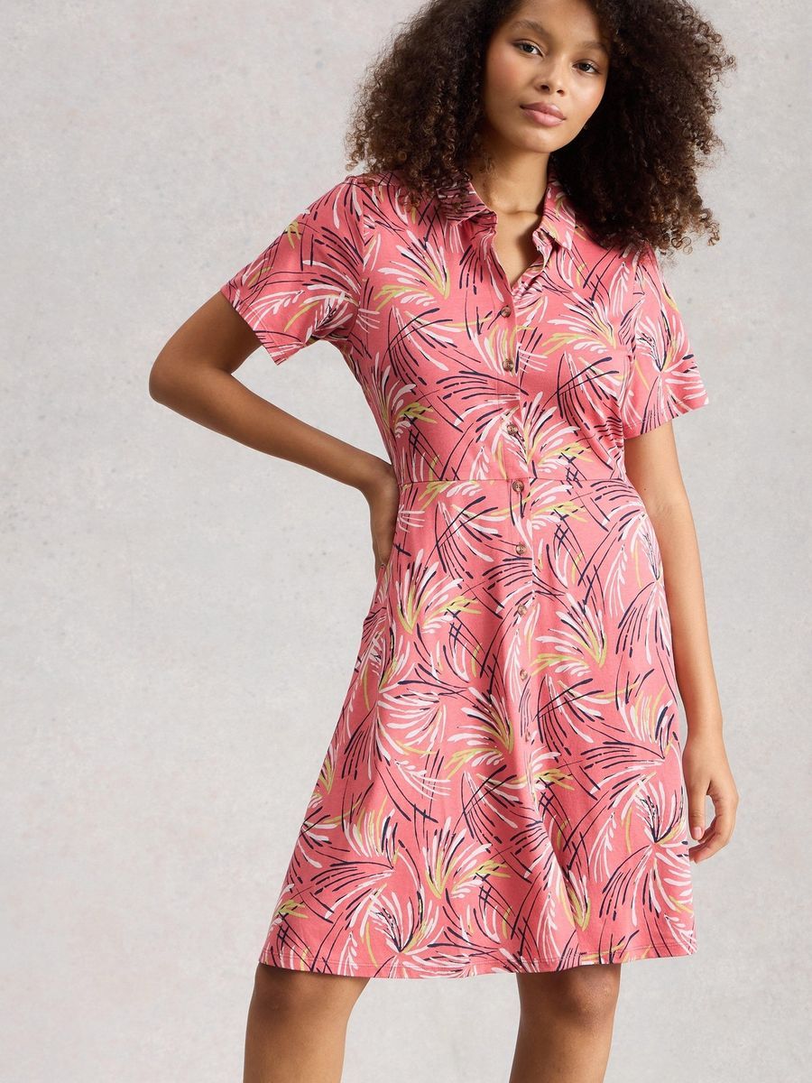 Gemustertes Jersey-Blusenkleid mit Taschen