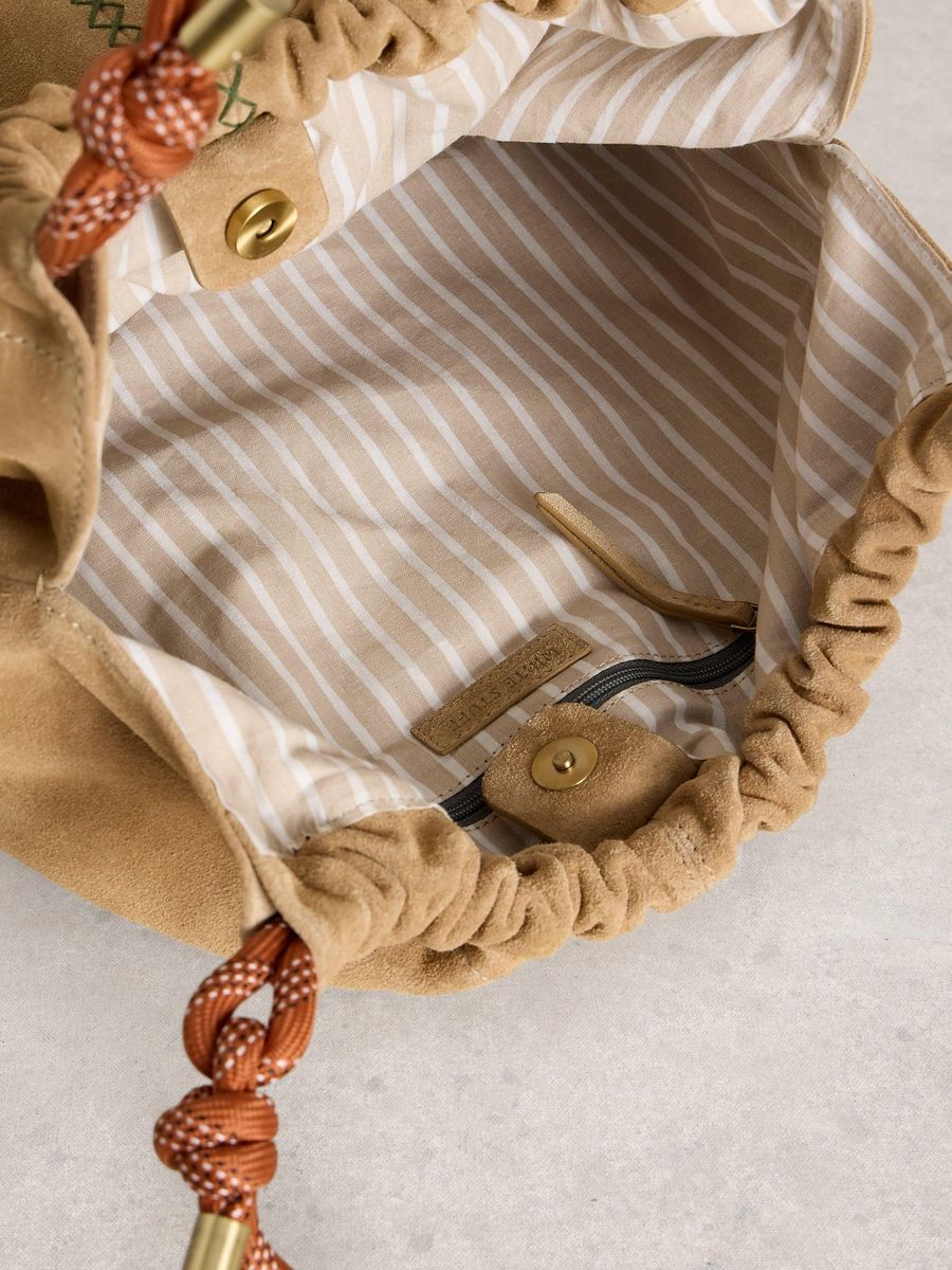 Beuteltasche aus Wildleder mit Kordelriemen