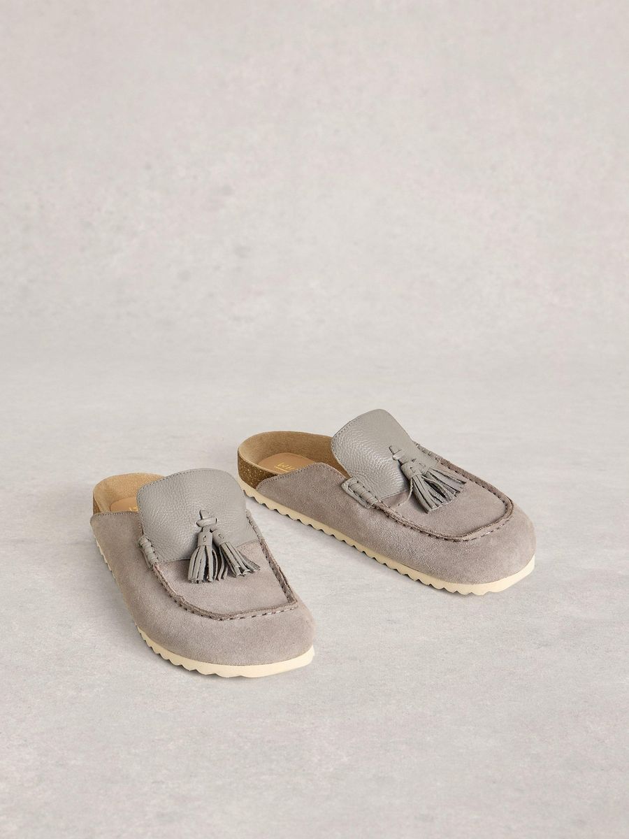 Suede-Mules mit Lederquasten