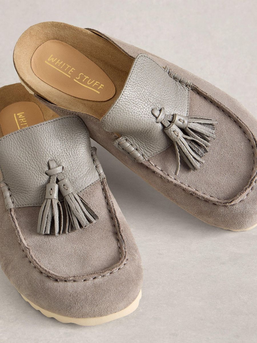 Suede-Mules mit Lederquasten