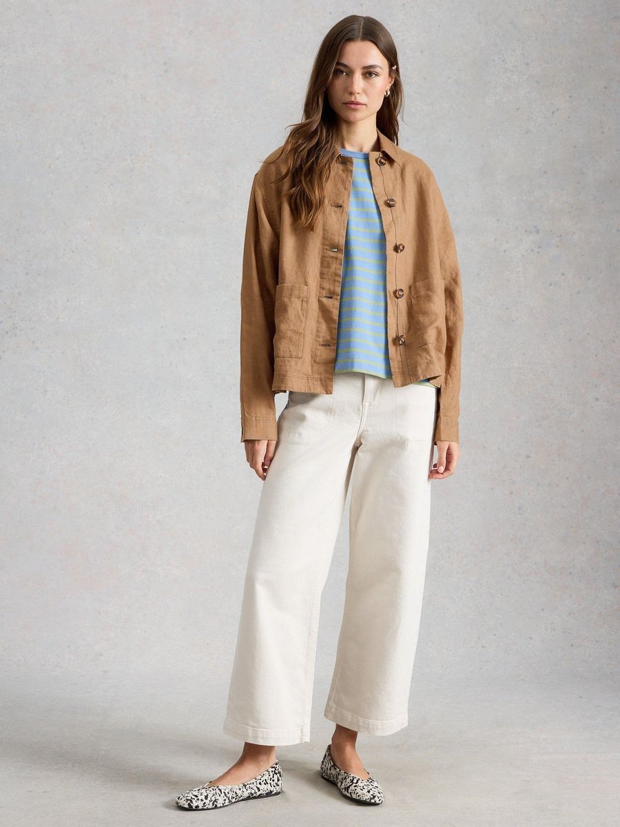 Kurze Leinenjacke mit Taschen