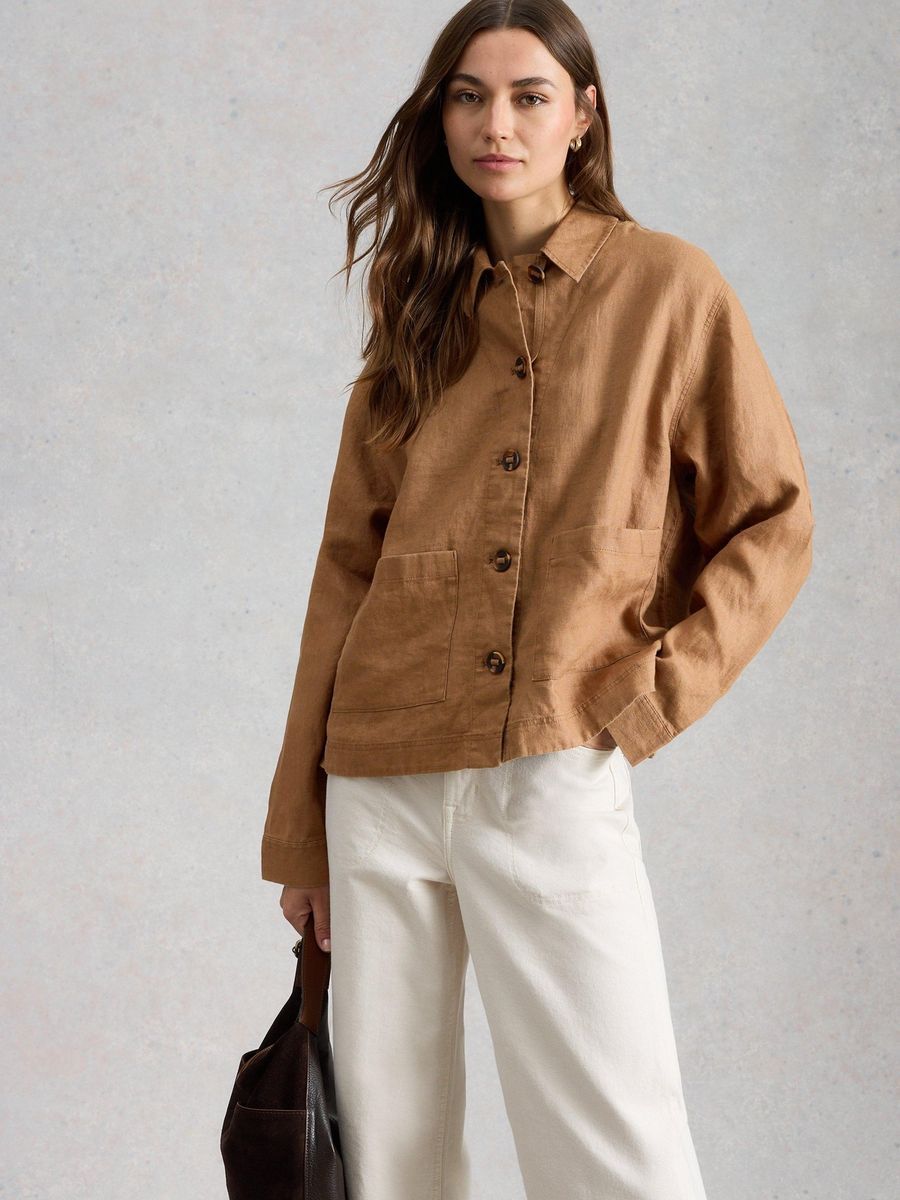 Kurze Leinenjacke mit Taschen