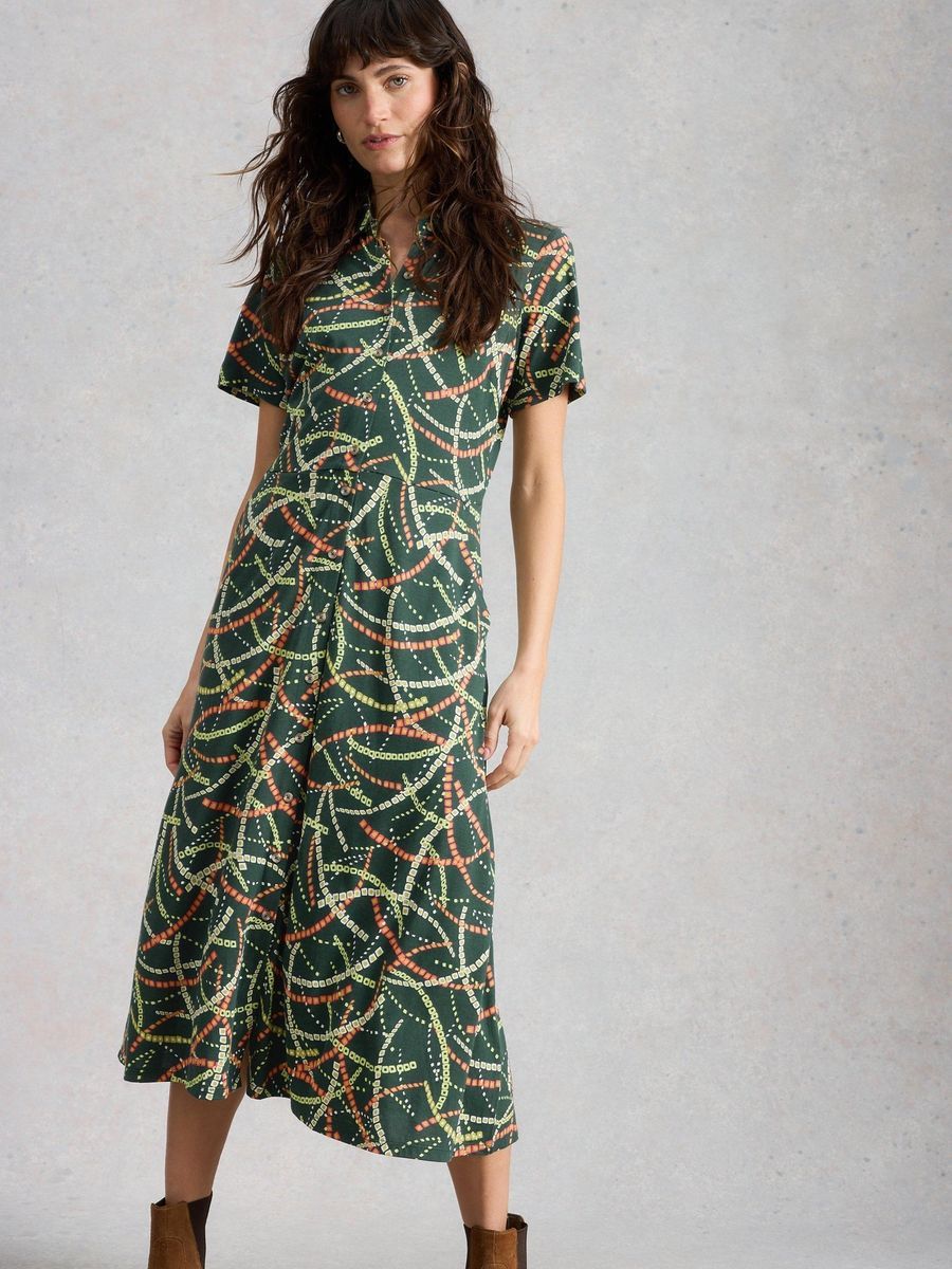 Jersey-Hemdblusenkleid mit geometrischem Print