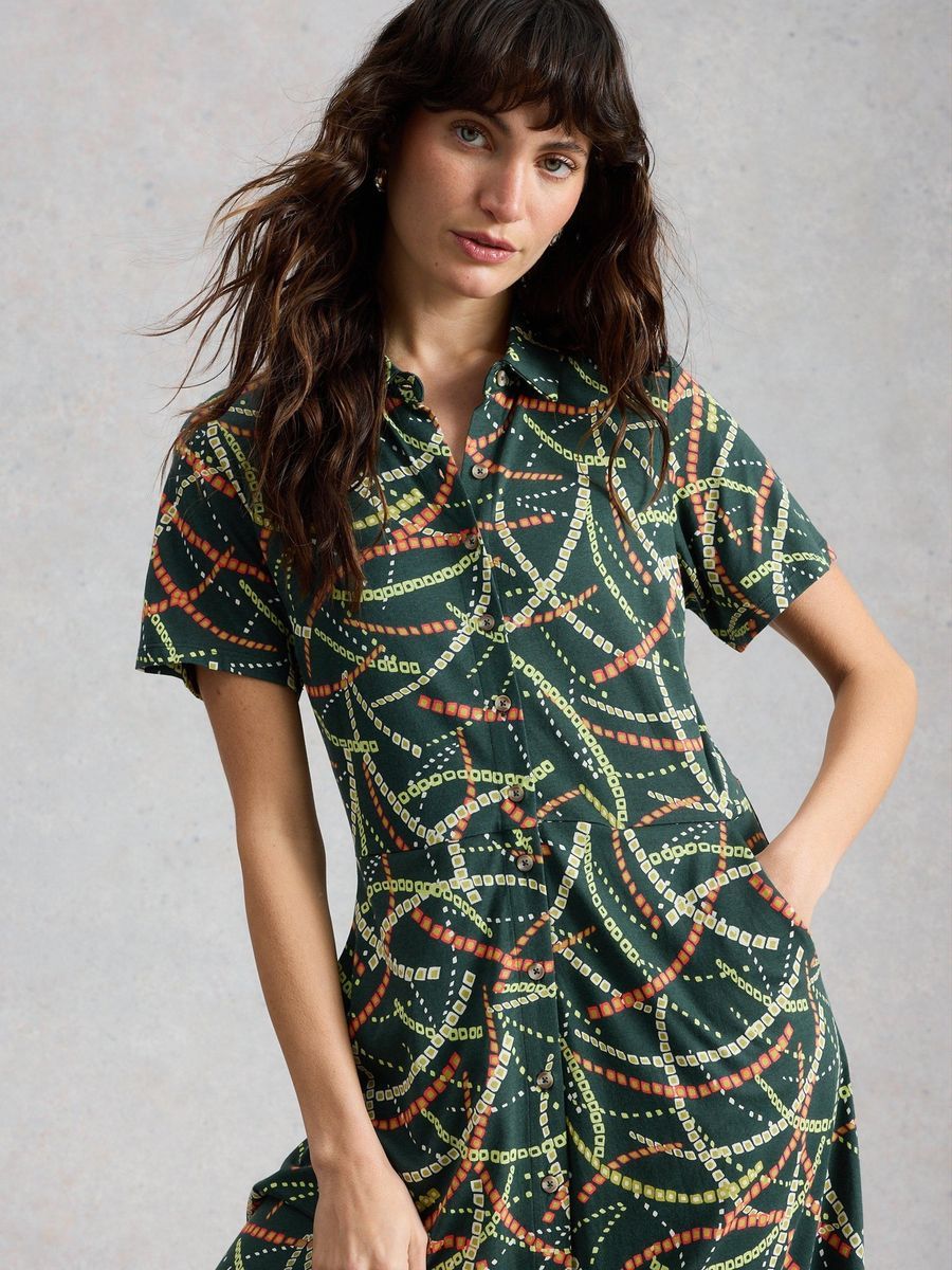 Jersey-Hemdblusenkleid mit geometrischem Print