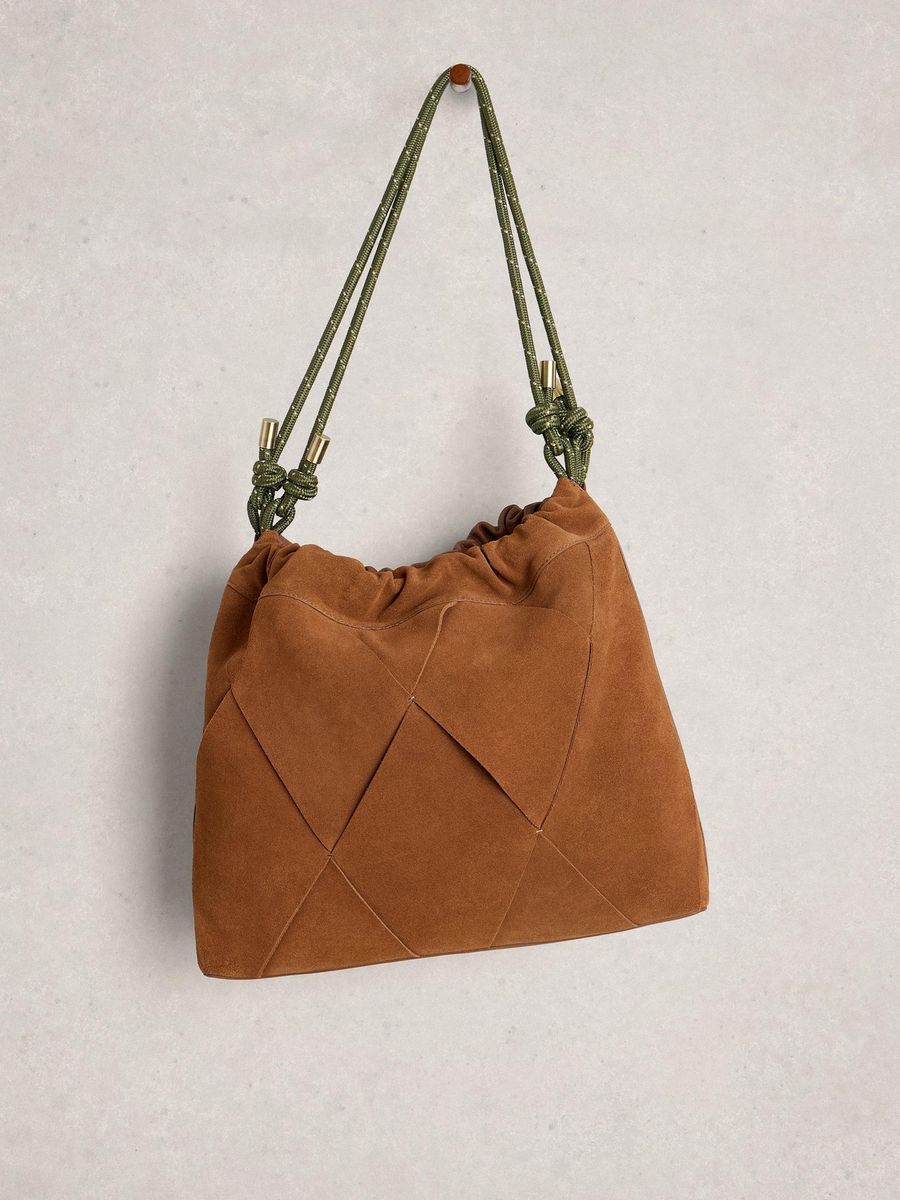 Callie Wildleder-Schultertasche mit Flechtdesign