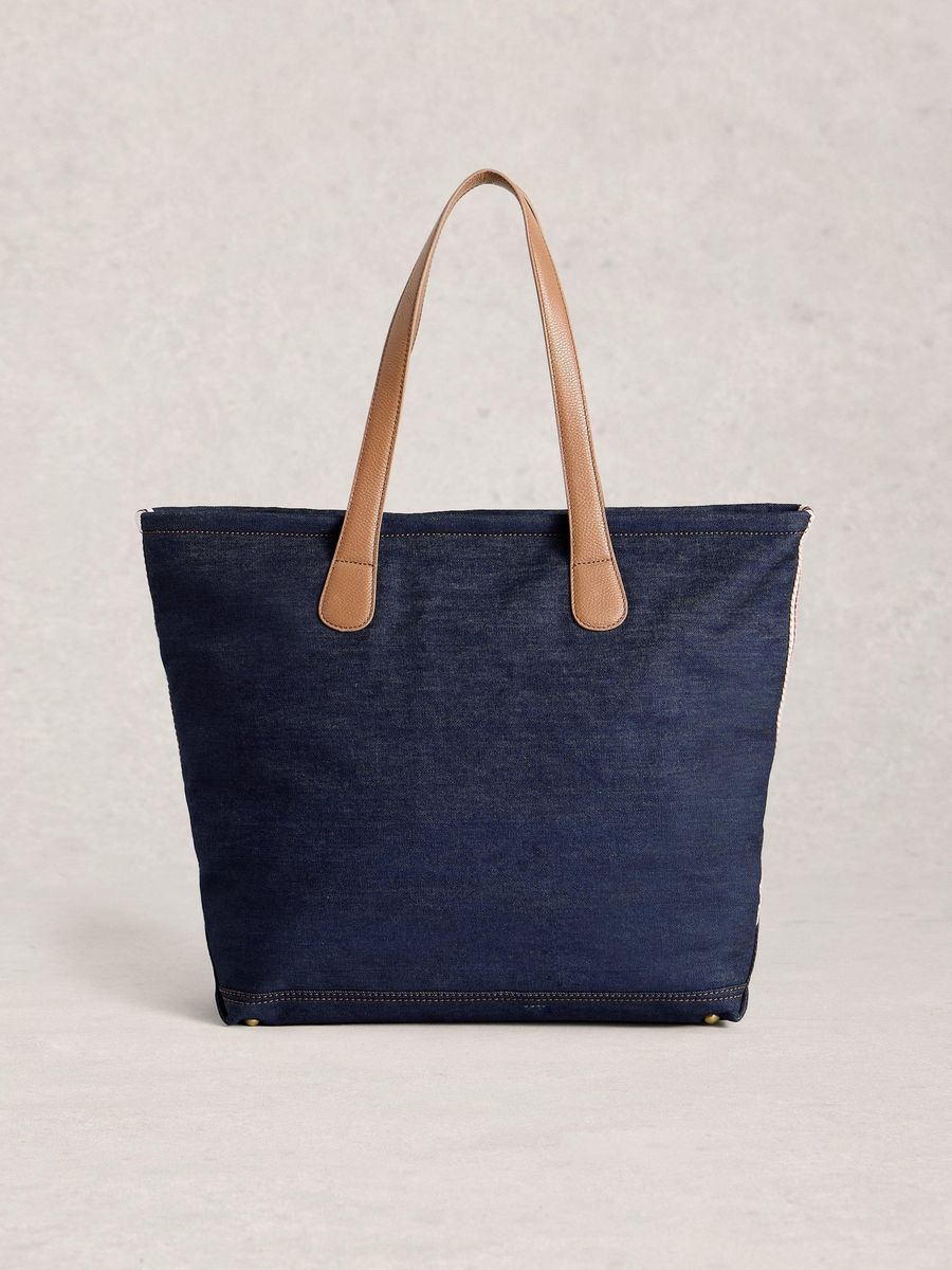 Großer Denim-Shopper mit hellbraunen Henkeln