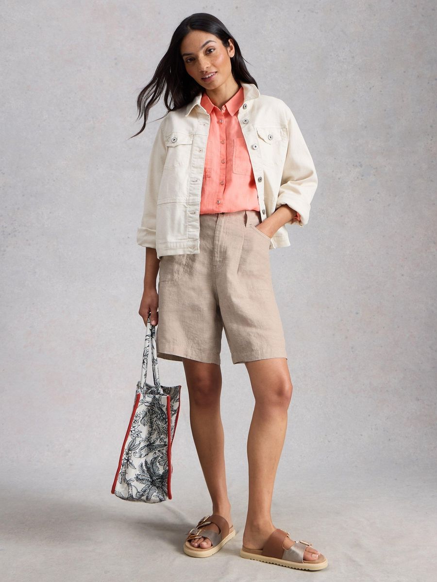 Locker geschnittene High-Waist Leinen-Utility-Shorts