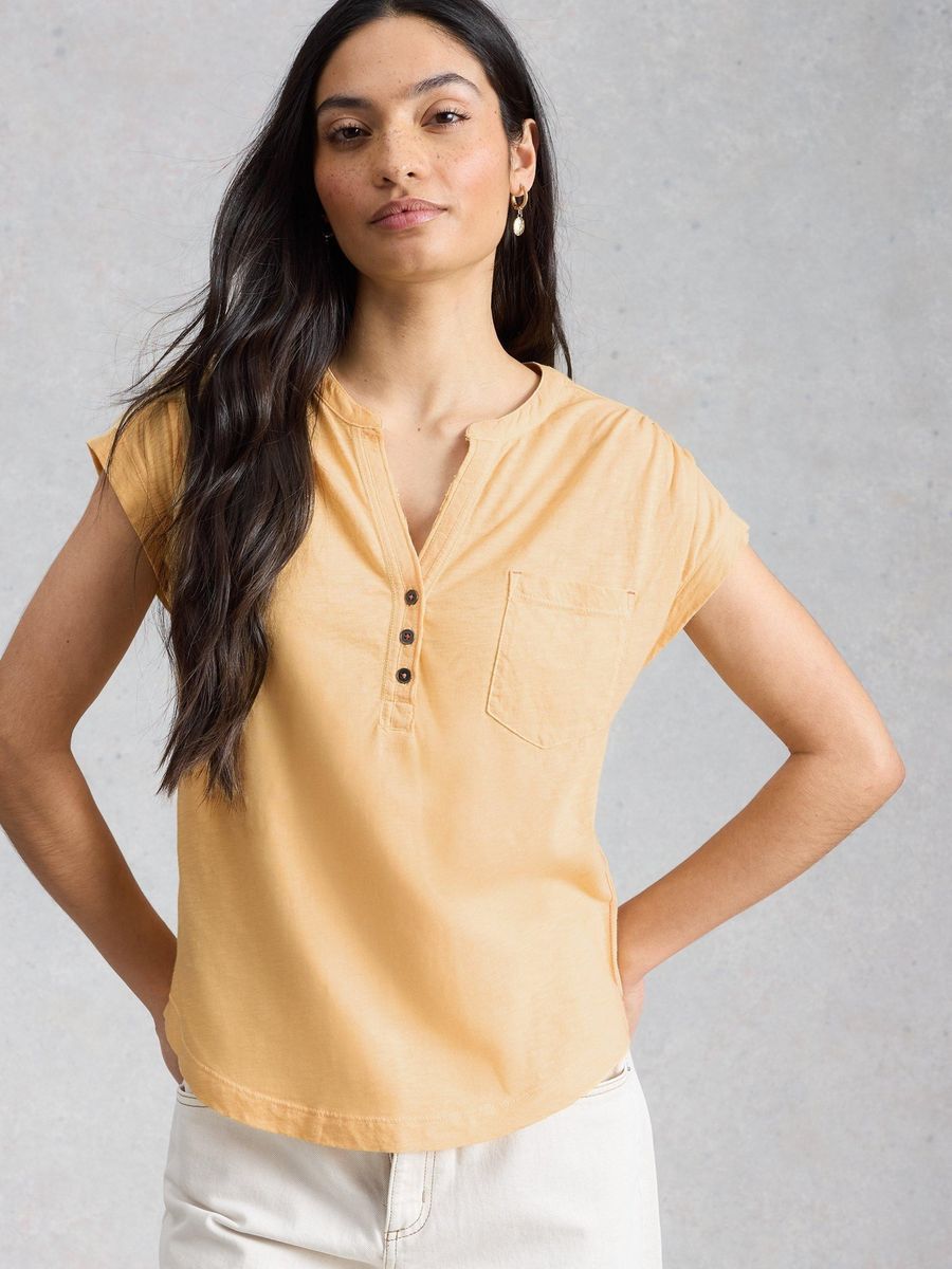 Ärmellose Henley-Bluse aus Baumwolljersey