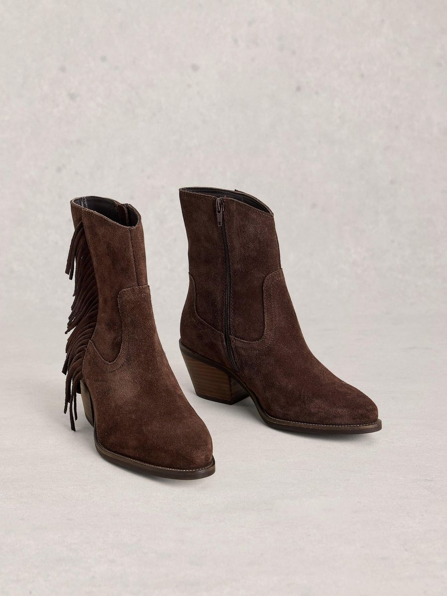 Western-Stiefeletten aus Wildleder mit Fransen