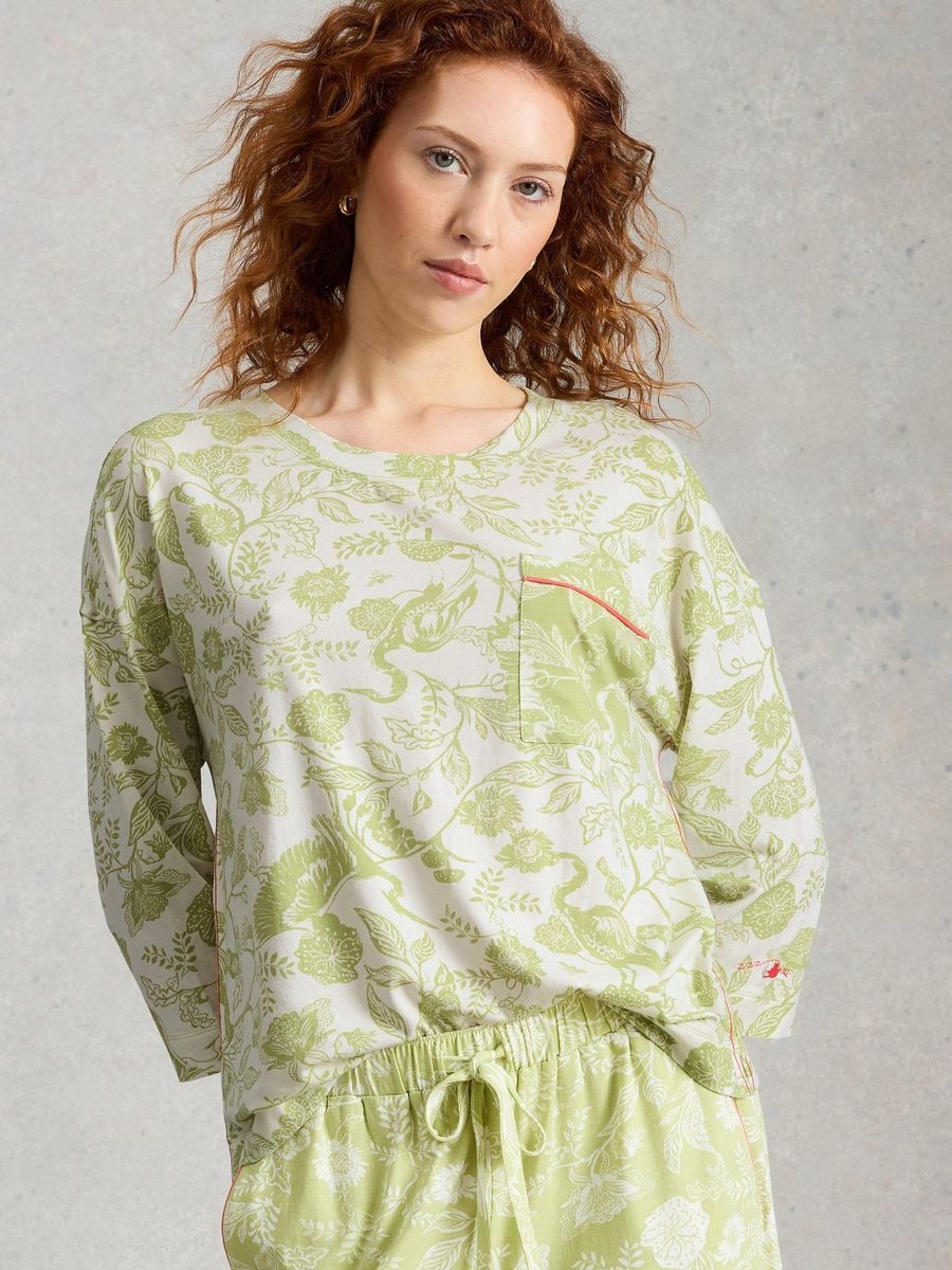 Kastiges Pyjamatop mit botanischem Print