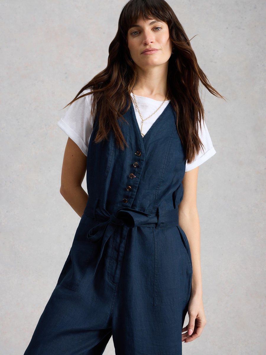 Ärmelloser Leinen-Jumpsuit mit weitem Bein