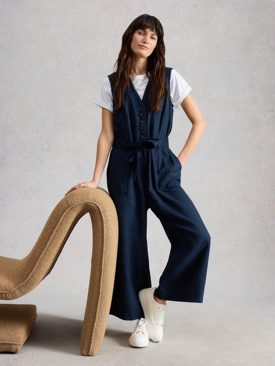 Ärmelloser Leinen-Jumpsuit mit weitem Bein