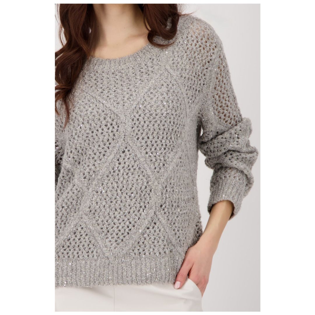 Ajour-Strickpullover mit Pailletten