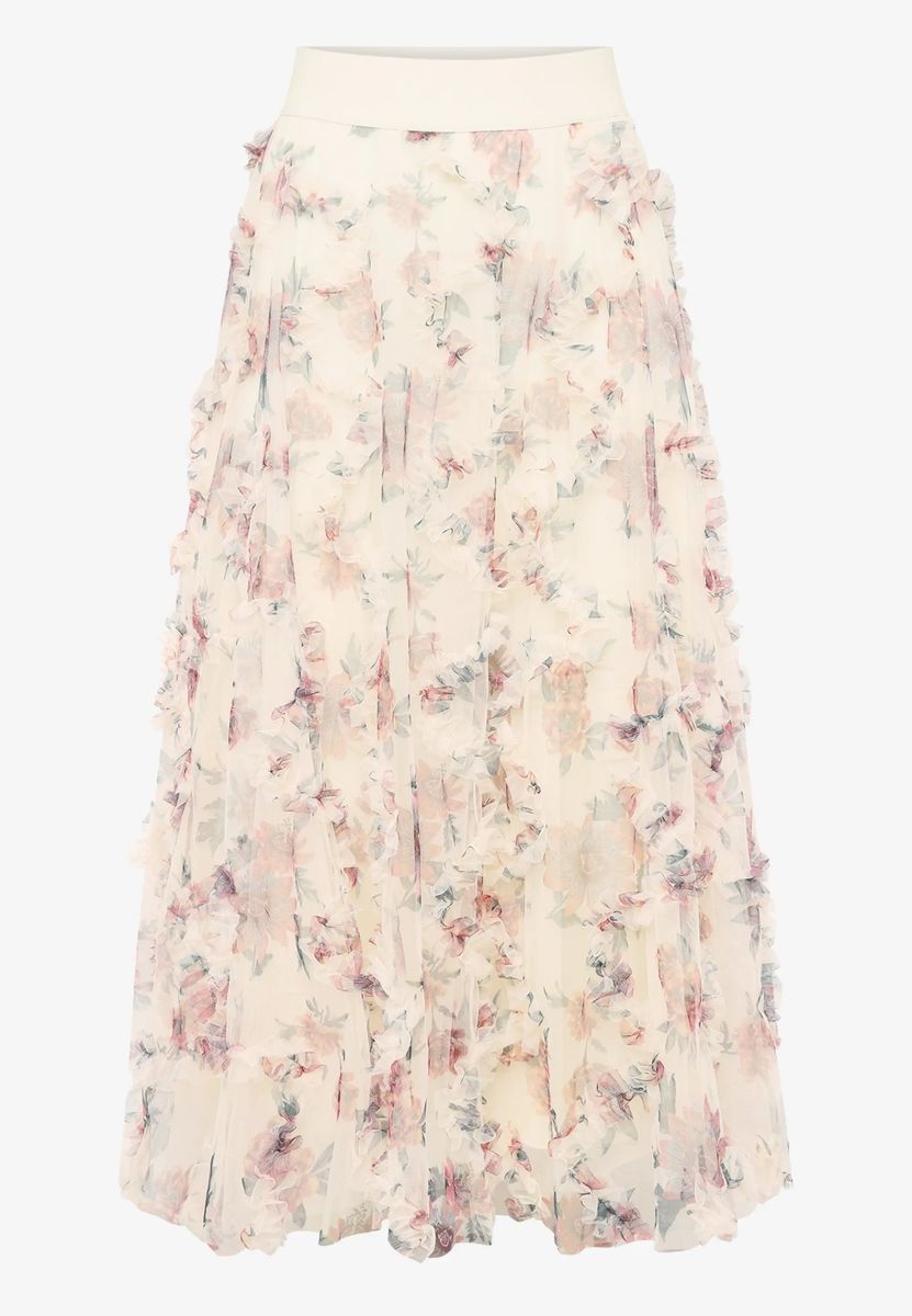 Luftiger Tüll-Maxirock mit Blumenprint