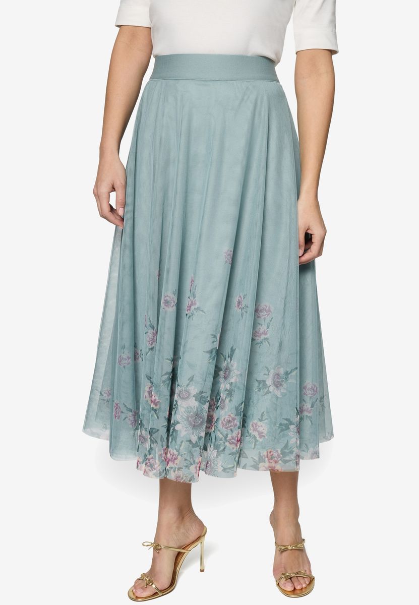 Tüll-Midirock mit Blumenprint
