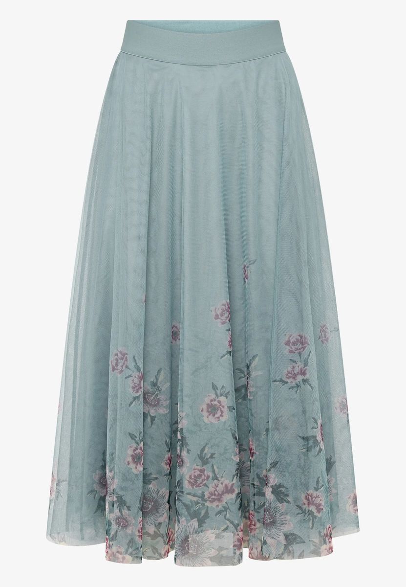 Tüll-Midirock mit Blumenprint