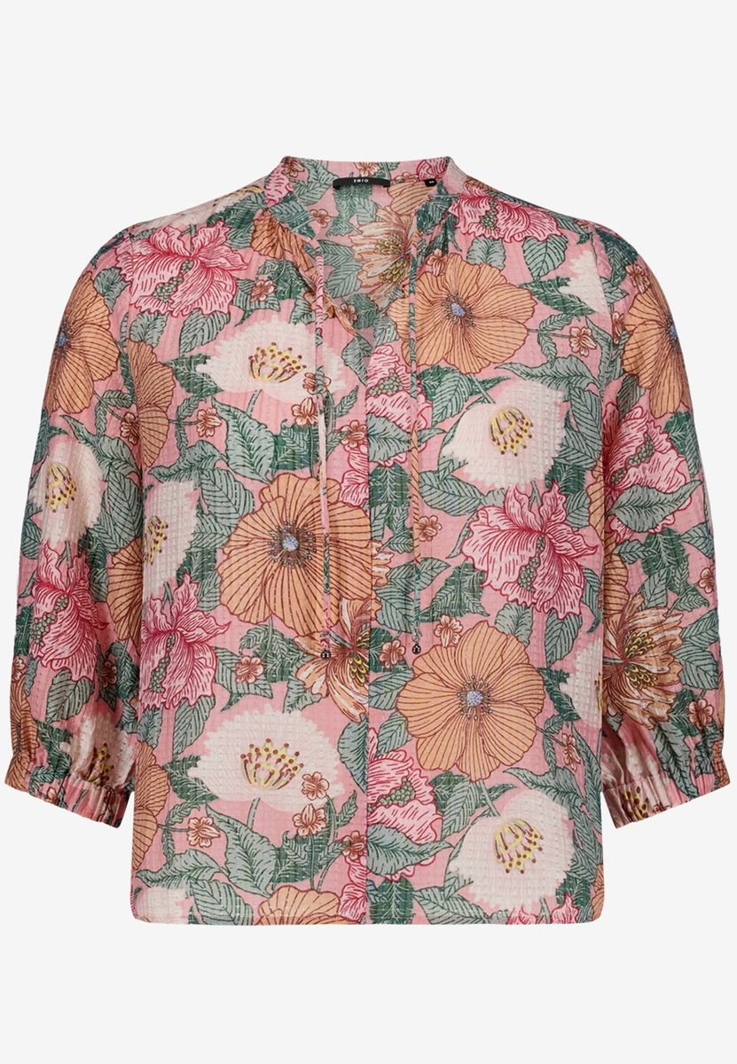 Florale Schlupfbluse mit Bindeband