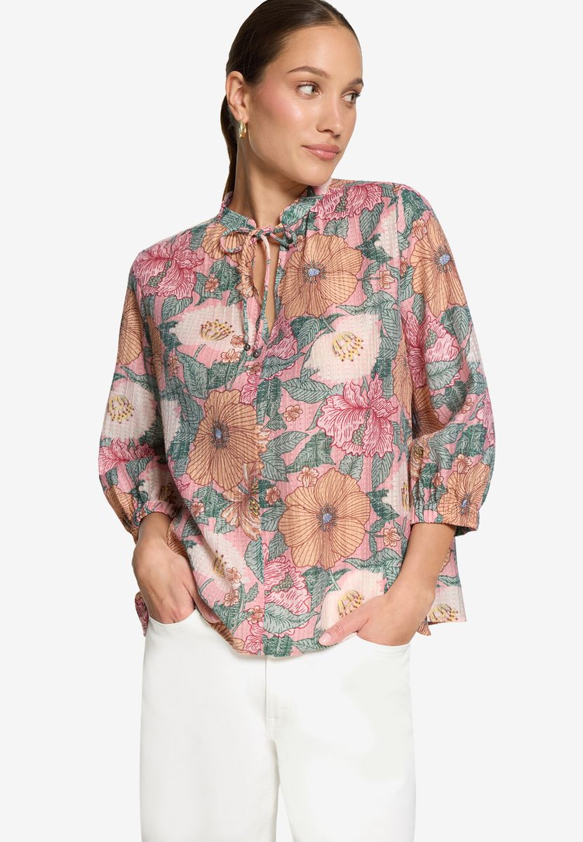 Florale Schlupfbluse mit Bindeband