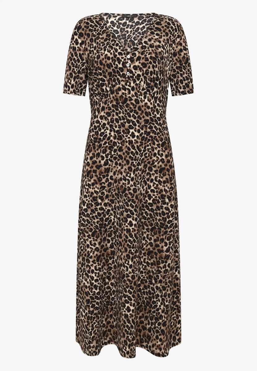 Maxikleid mit Leoprint und V-Ausschnitt