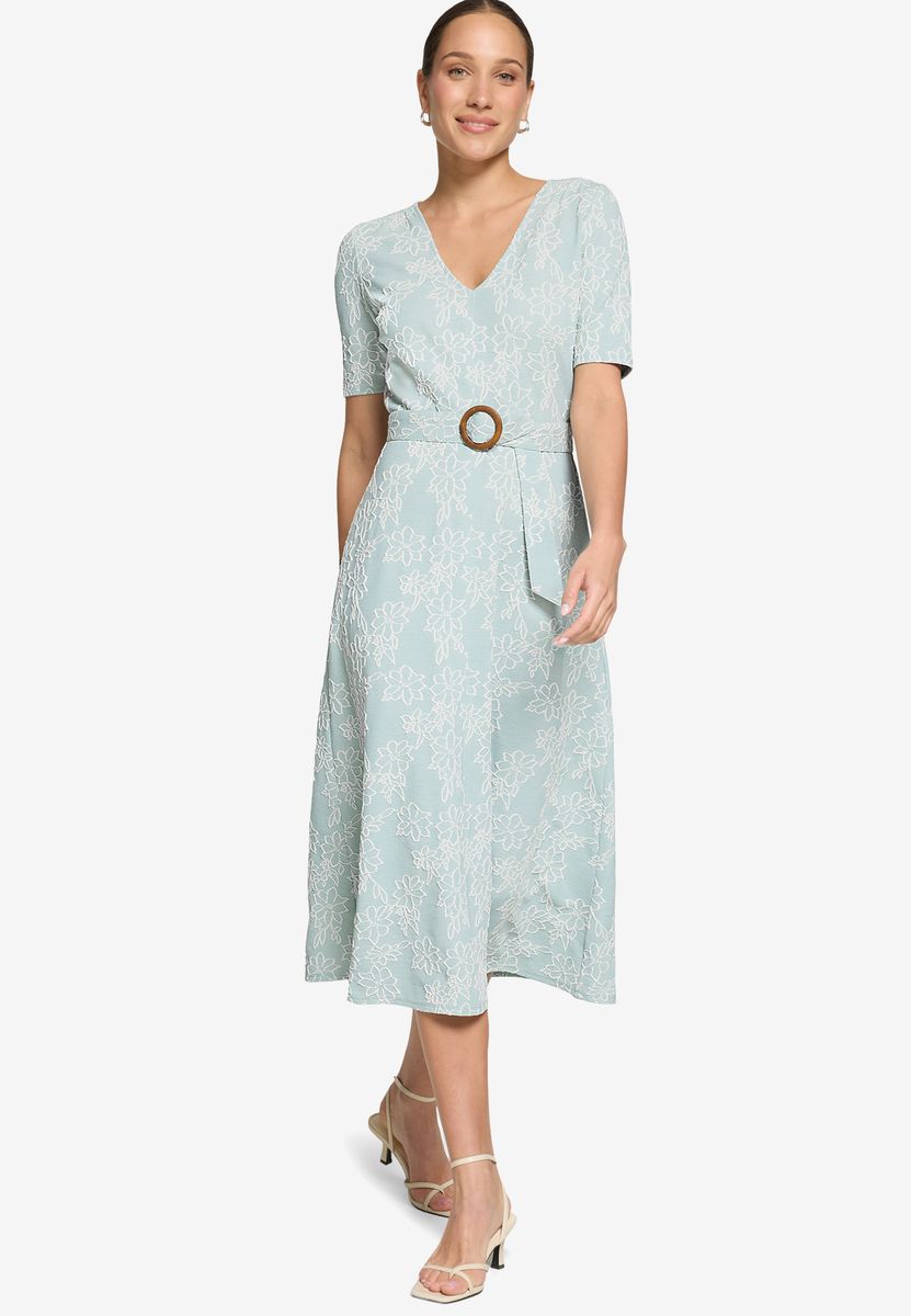 Midi-Kleid mit floraler Stickerei