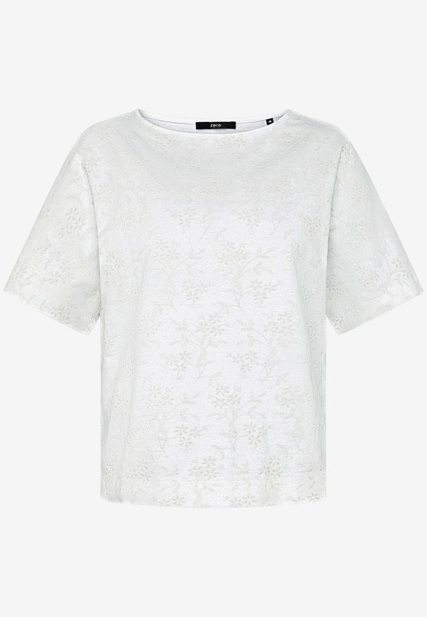 Baumwollshirt mit U-Boot-Ausschnitt und Stickerei