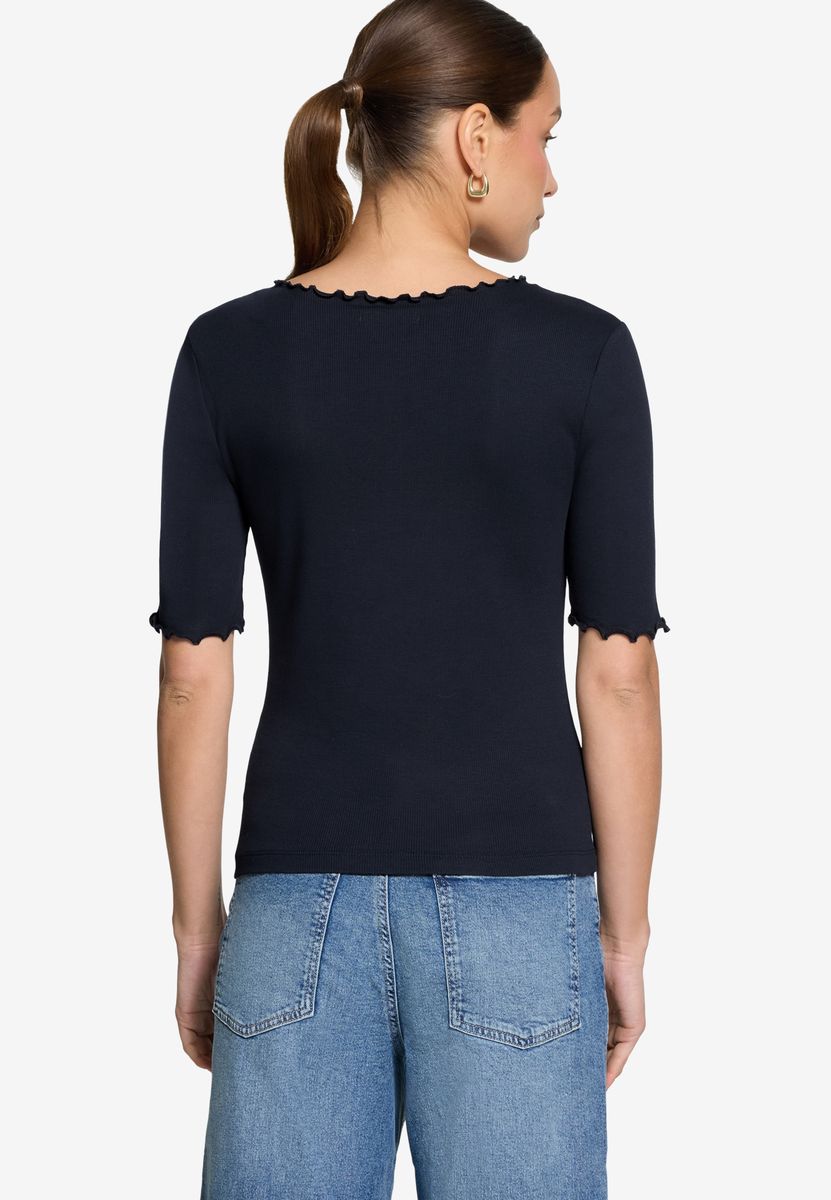 Ripp-Shirt mit Wellensaum und V-Ausschnitt