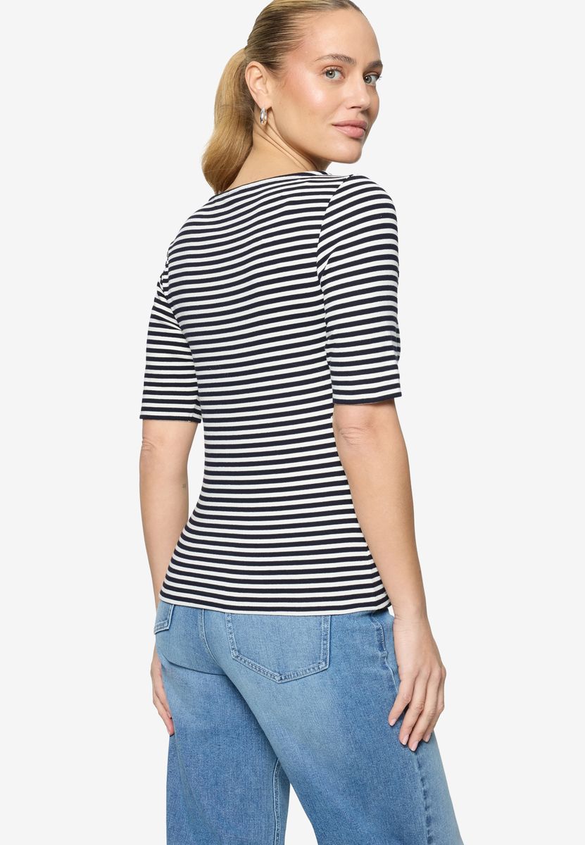 Gestreiftes Jersey-Shirt mit U-Boot-Ausschnitt