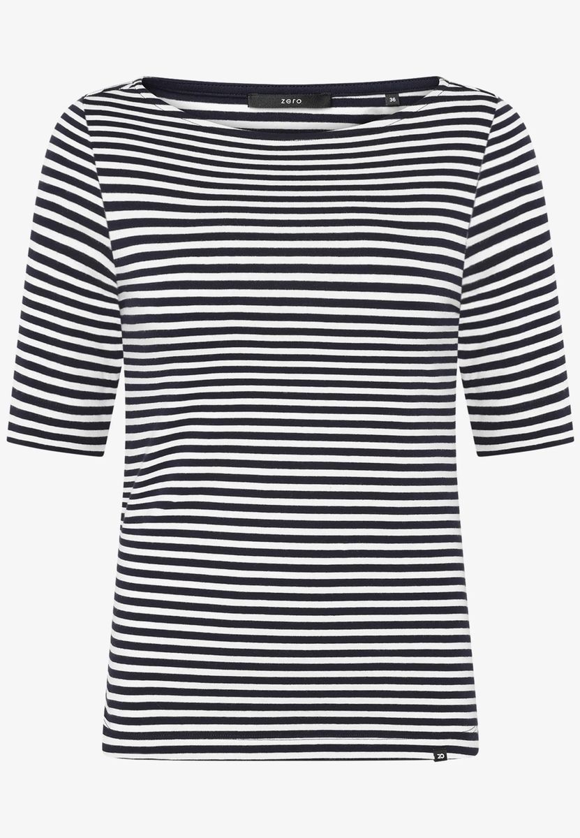 Gestreiftes Jersey-Shirt mit U-Boot-Ausschnitt