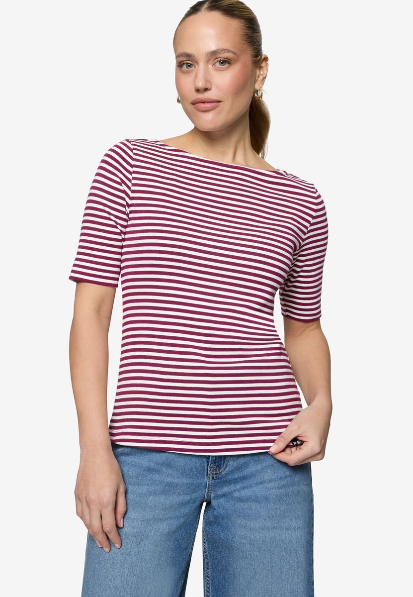 Gestreiftes Jersey-Shirt mit U-Boot-Ausschnitt