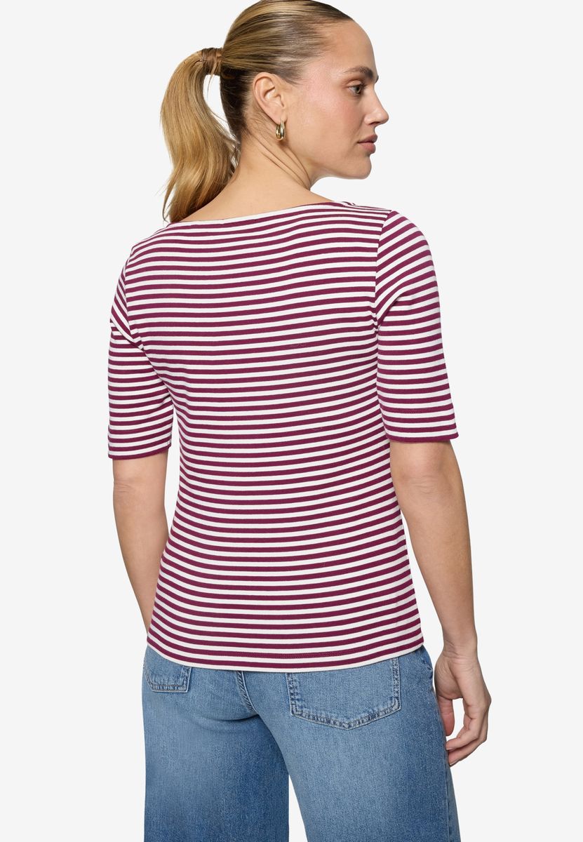 Gestreiftes Jersey-Shirt mit U-Boot-Ausschnitt