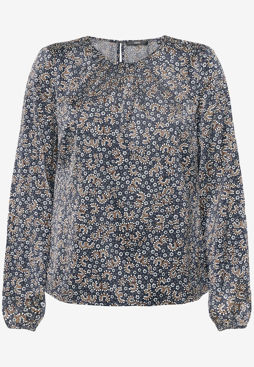 Geblümte Satinbluse mit gerafftem Ausschnitt