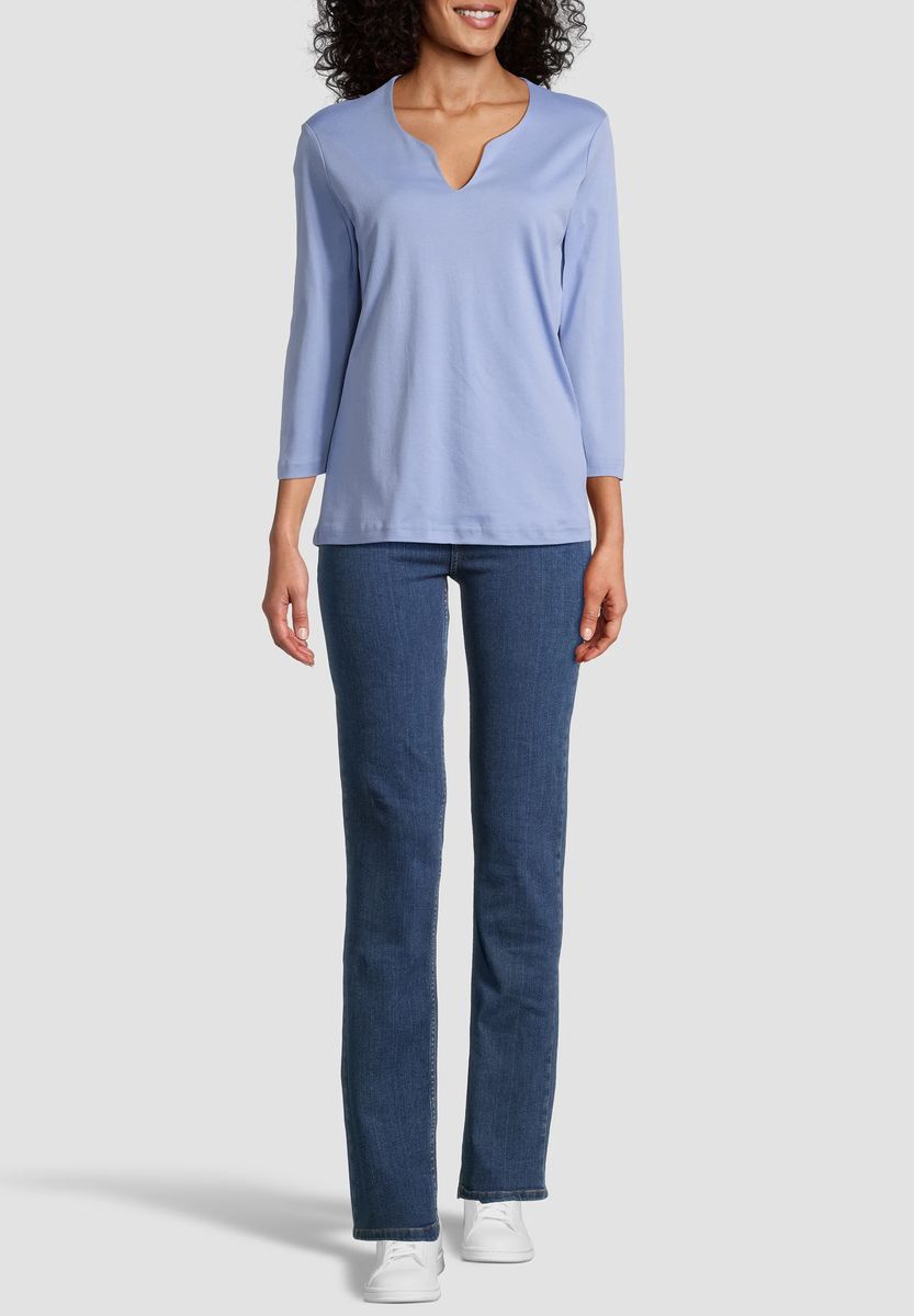 Split-Neck Baumwollshirt mit 3/4-Arm