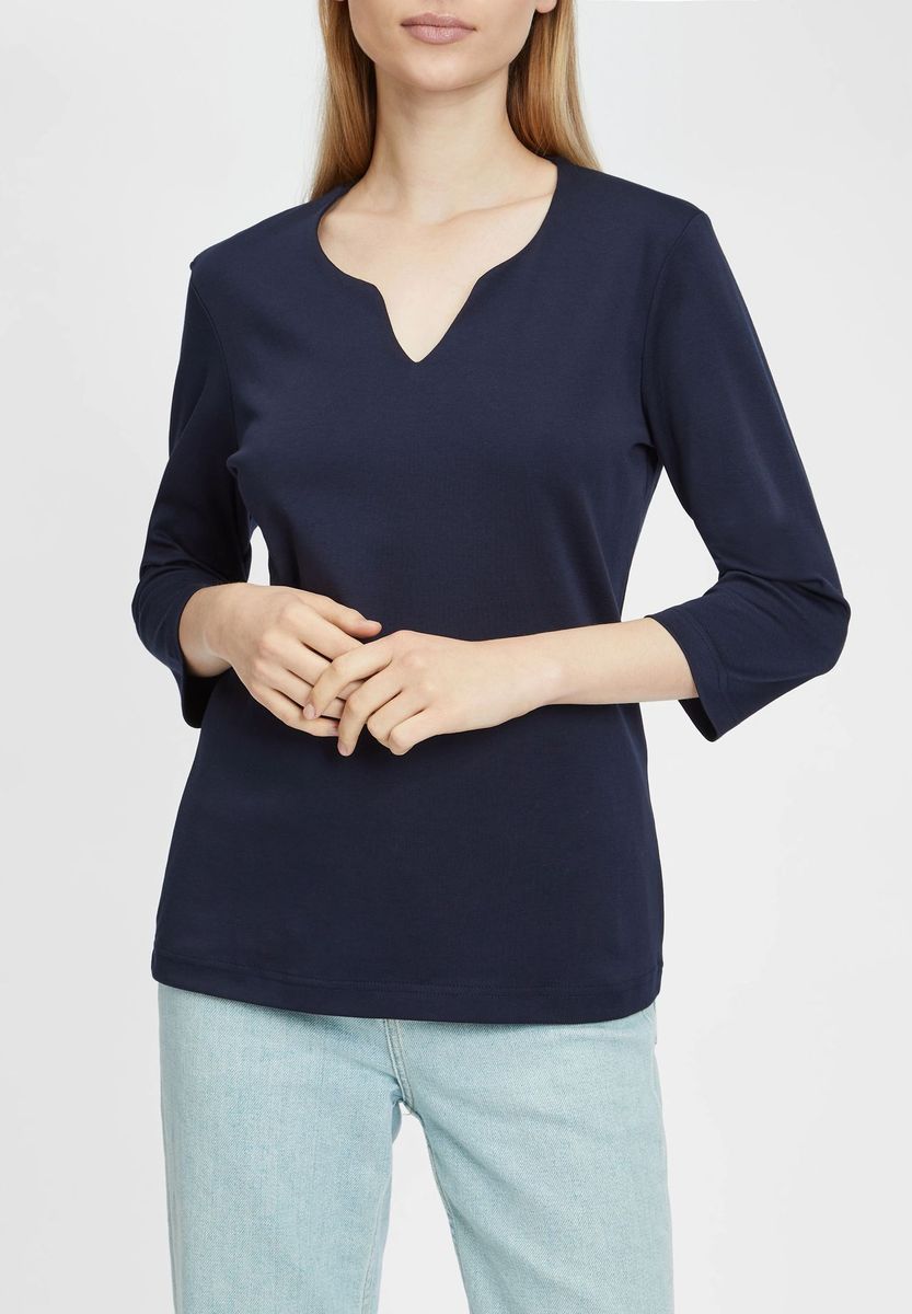 Split-Neck Baumwollshirt mit 3/4-Arm