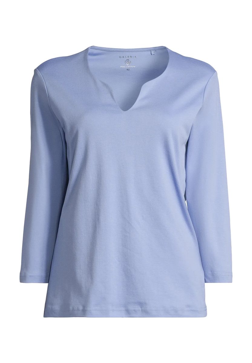 Split-Neck Baumwollshirt mit 3/4-Arm