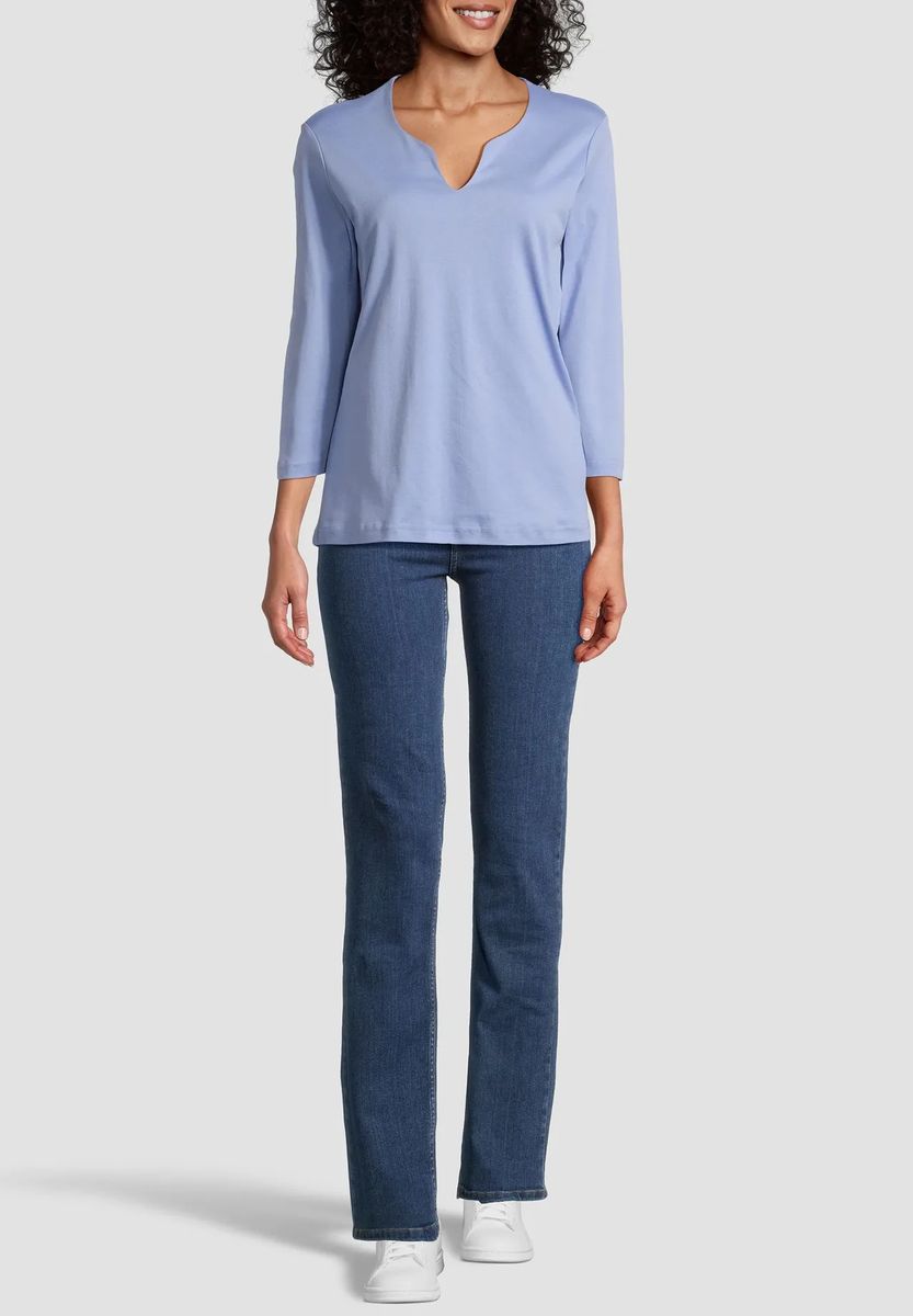 Split-Neck Baumwollshirt mit 3/4-Arm