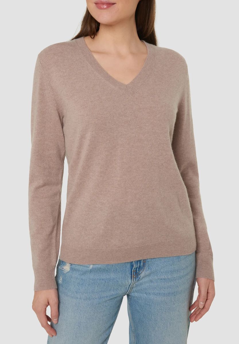 Klassischer Kaschmirpullover mit V-Ausschnitt