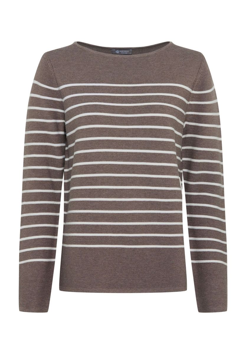 Gestreifter Strickpullover mit U-Boot-Ausschnitt