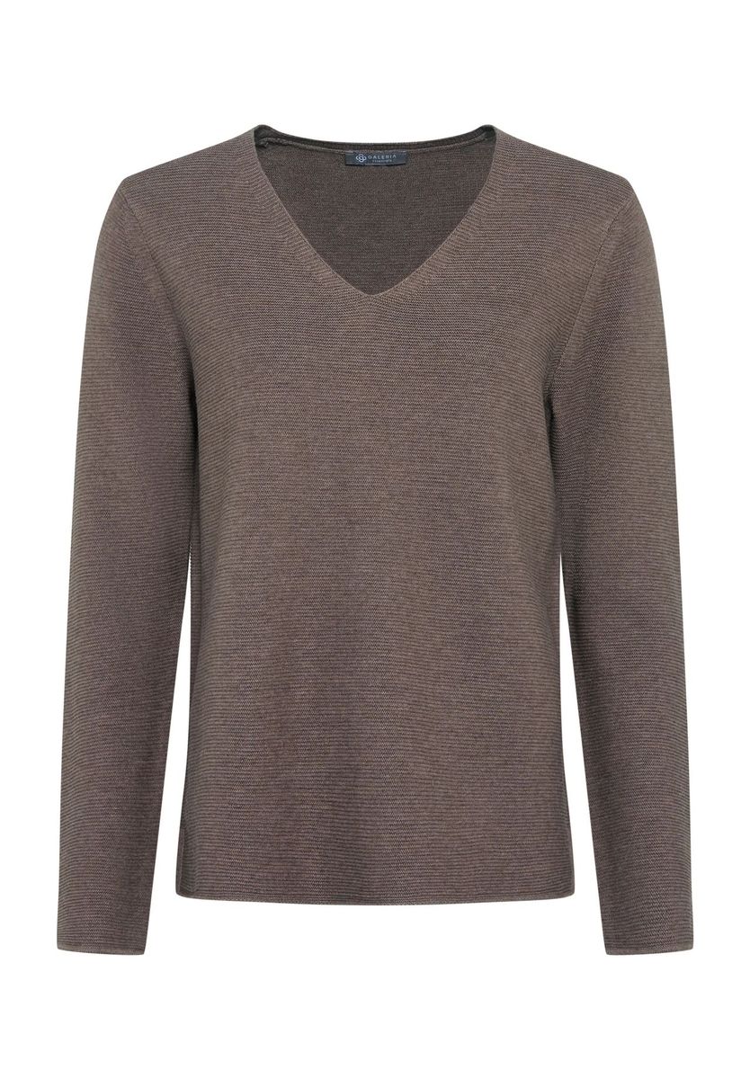 Rippstrick-Pullover mit V-Ausschnitt