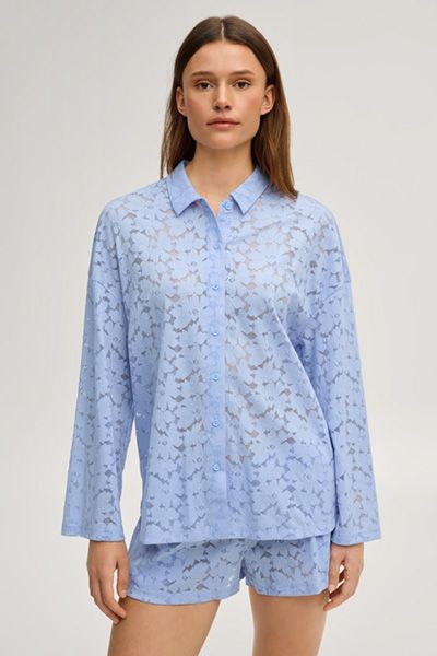Loungewear-Hemd aus floraler Spitze