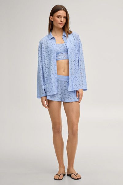 Loungewear-Hemd aus floraler Spitze