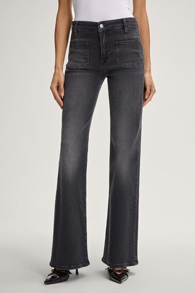 High-Waist Bootcut-Jeans mit Patch-Taschen