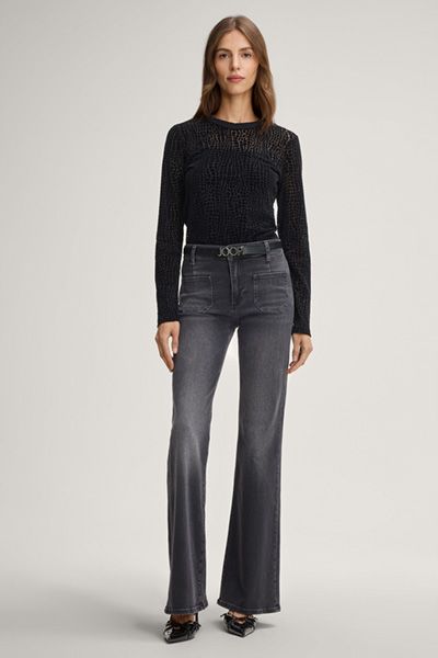 High-Waist Bootcut-Jeans mit Patch-Taschen
